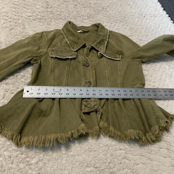 Free People Willow Cotton Denim Khaki Ruffled Jacket Women’s XS - Picture 5 of 10